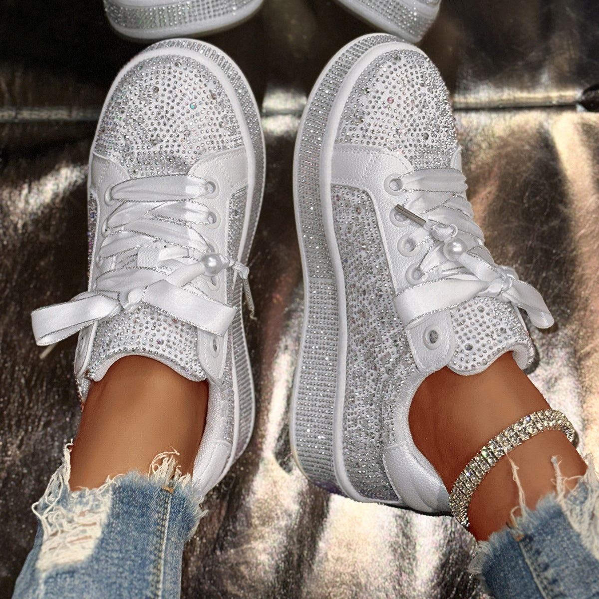 European Goods Plus Size Starry Rhinestone Casual Women's Shoes