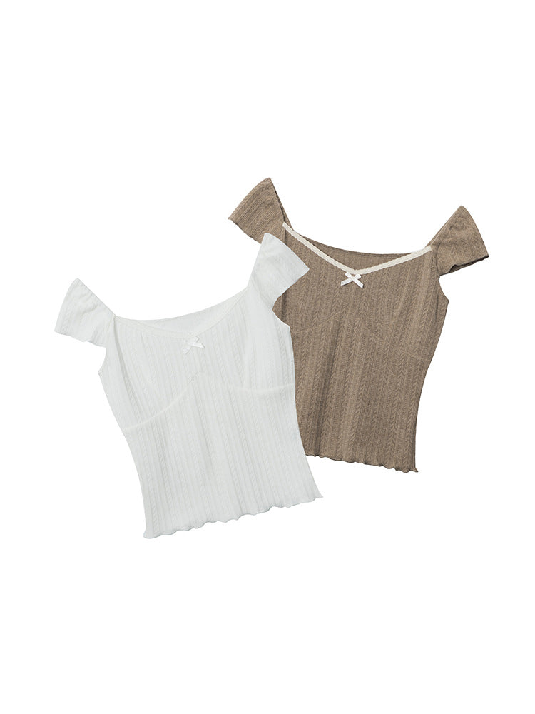 French Retro Square-cut Collar Puff Sleeve Top