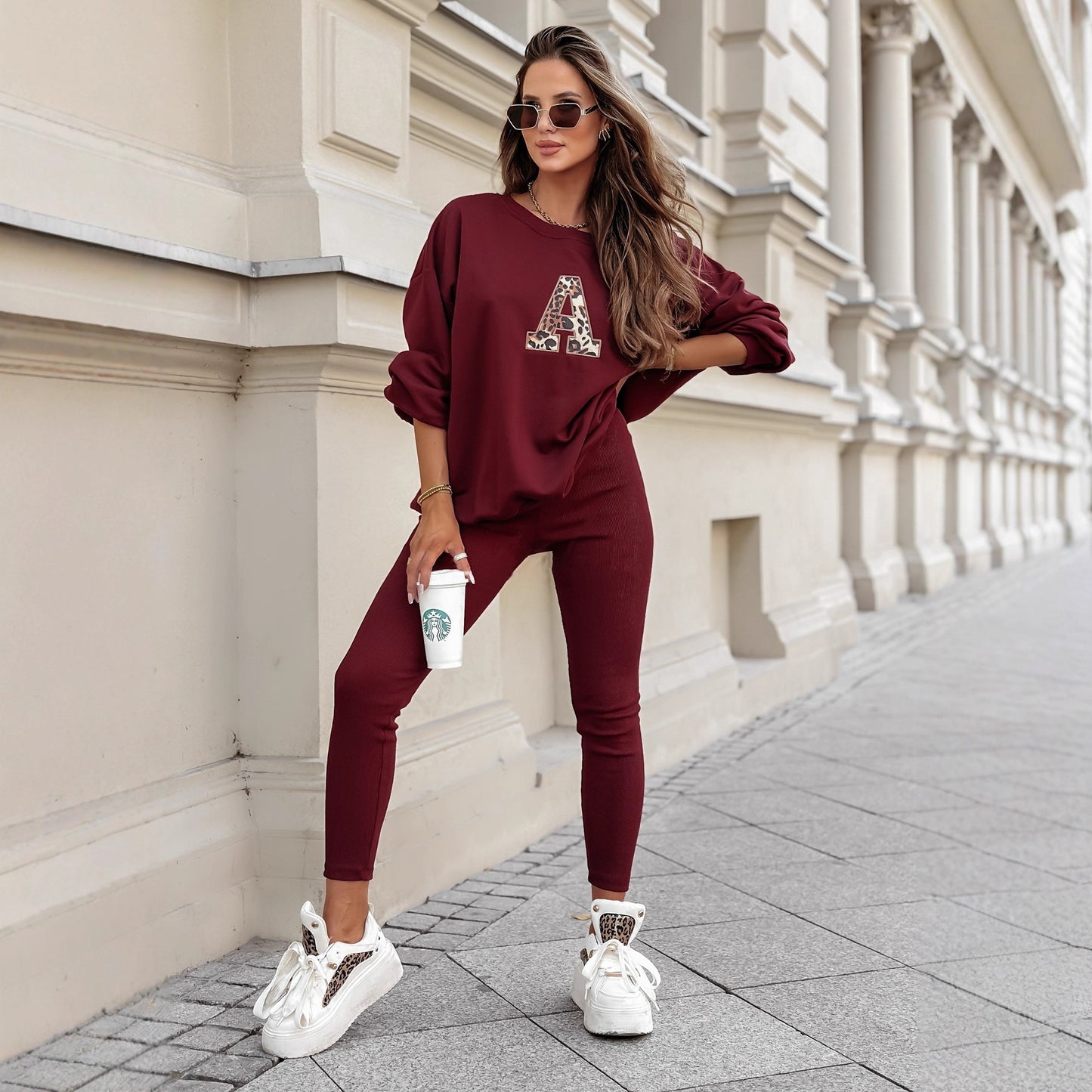 Foreign Trade Casual Sweatshirt Fashionable American-Style Pullover Women's Sporty Leisure Sweatshirt Two-Piece Set