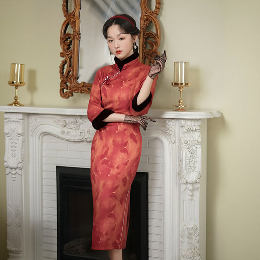 Traditional Chinese-style Dress With Three-quarter Sleeves