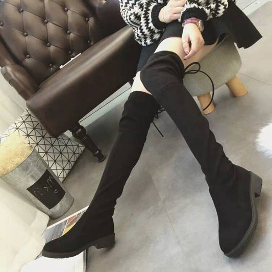 Leg Stretch Women's Boots Flat-bottomed High-top Large Size