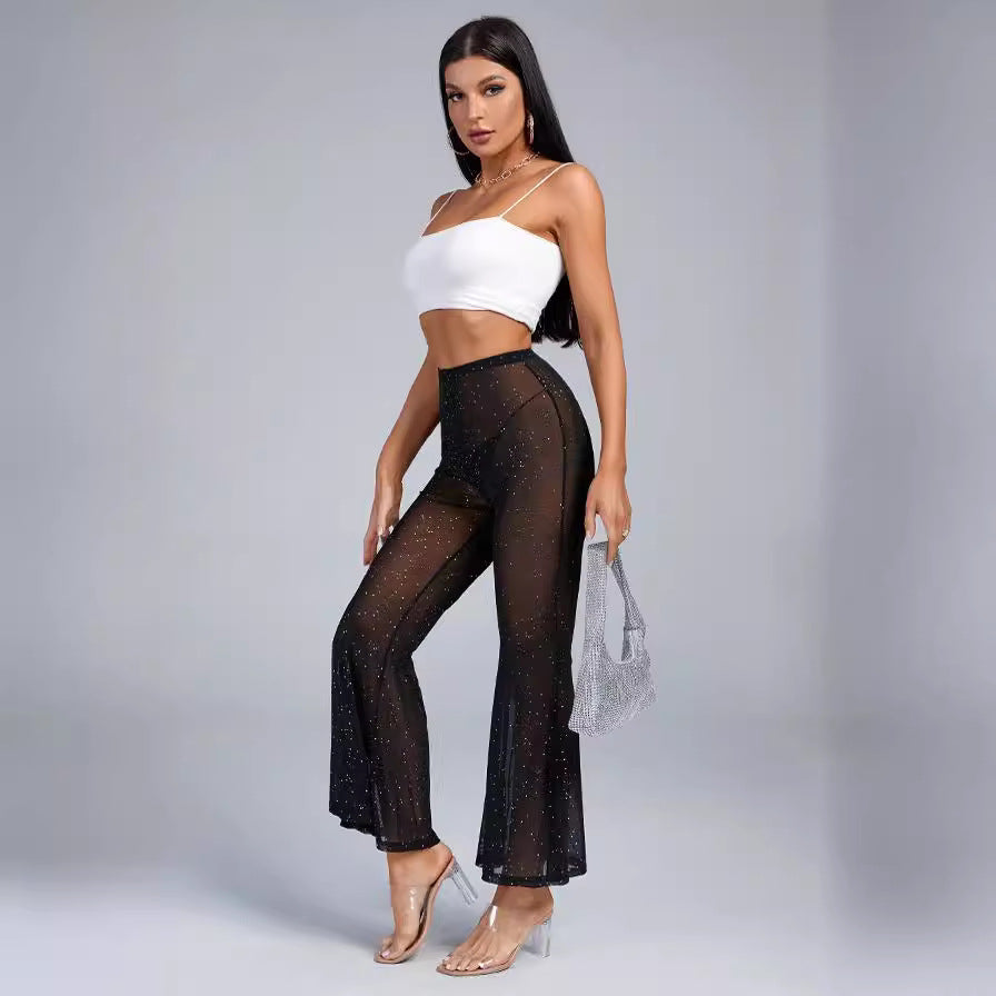 Women's Solid Color Versatile Mesh Sheer Casual Trousers