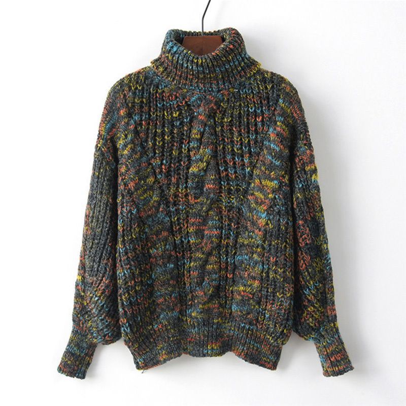 National stil retro pullover tyk rullekrave løs strik til kvinder