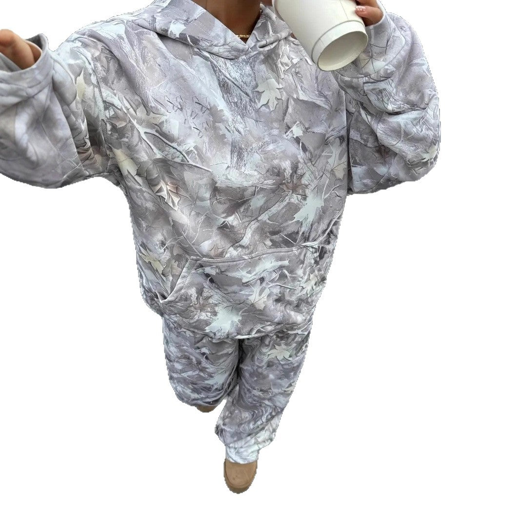 Street Fashion Camouflage Loose Casual Top With Straight-leg Pants