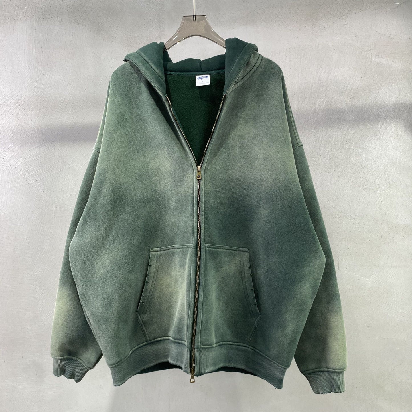 Spray Dyed Washed And Worn Zipper Sweater