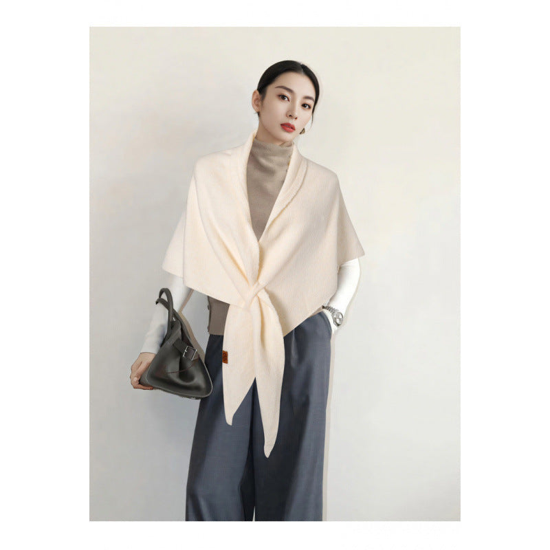 Women's Solid-Color Wool Triangle Neck Scarf For Autumn And Winter