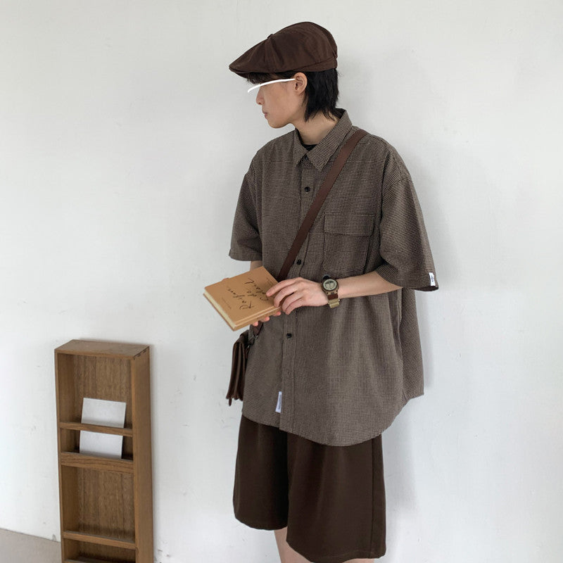 Men's And Women's Brown Loose Retro Work Shirts