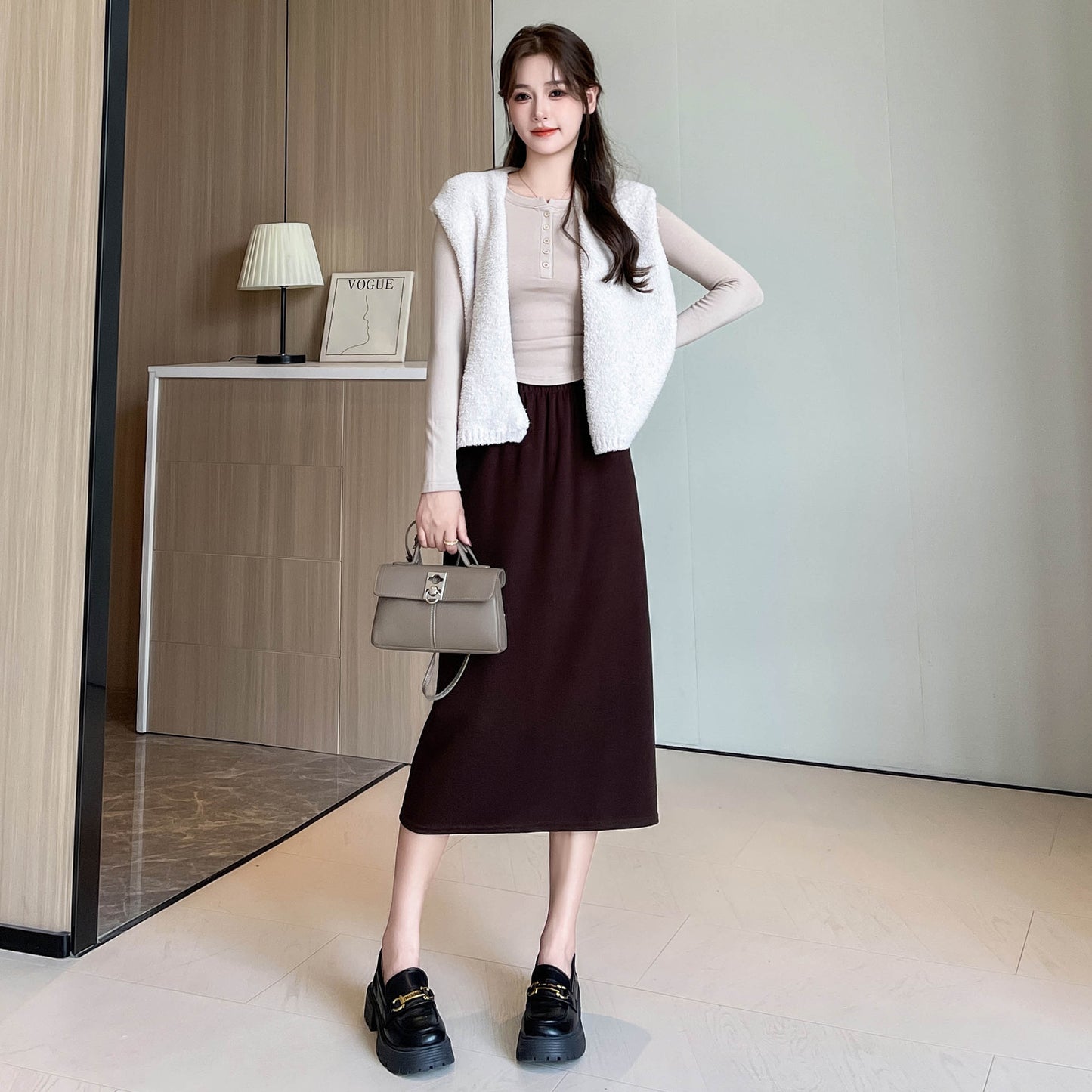 High-waisted Knitted Midi Bodycon Skirt