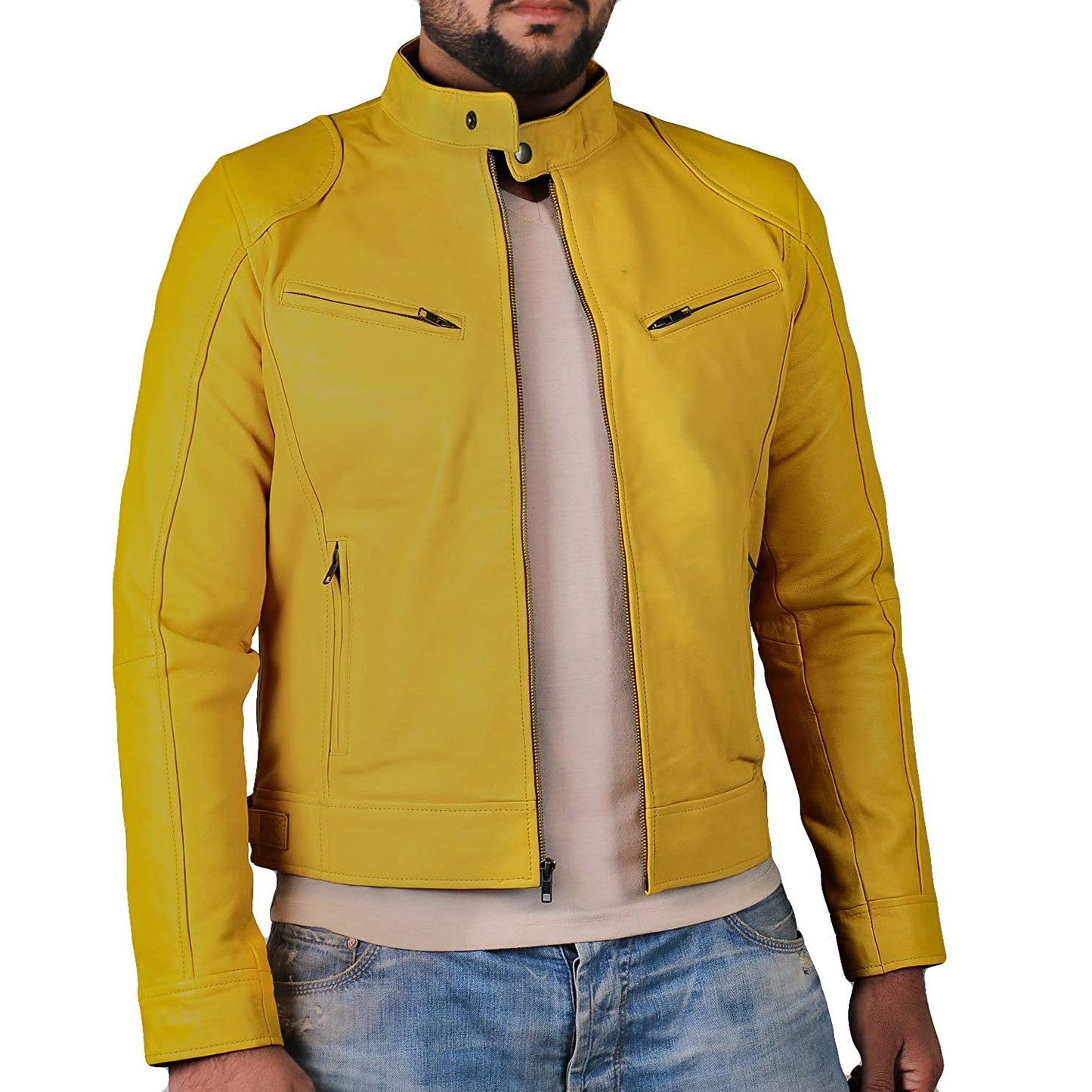 Men's Cardigan Zip Leather Jacket