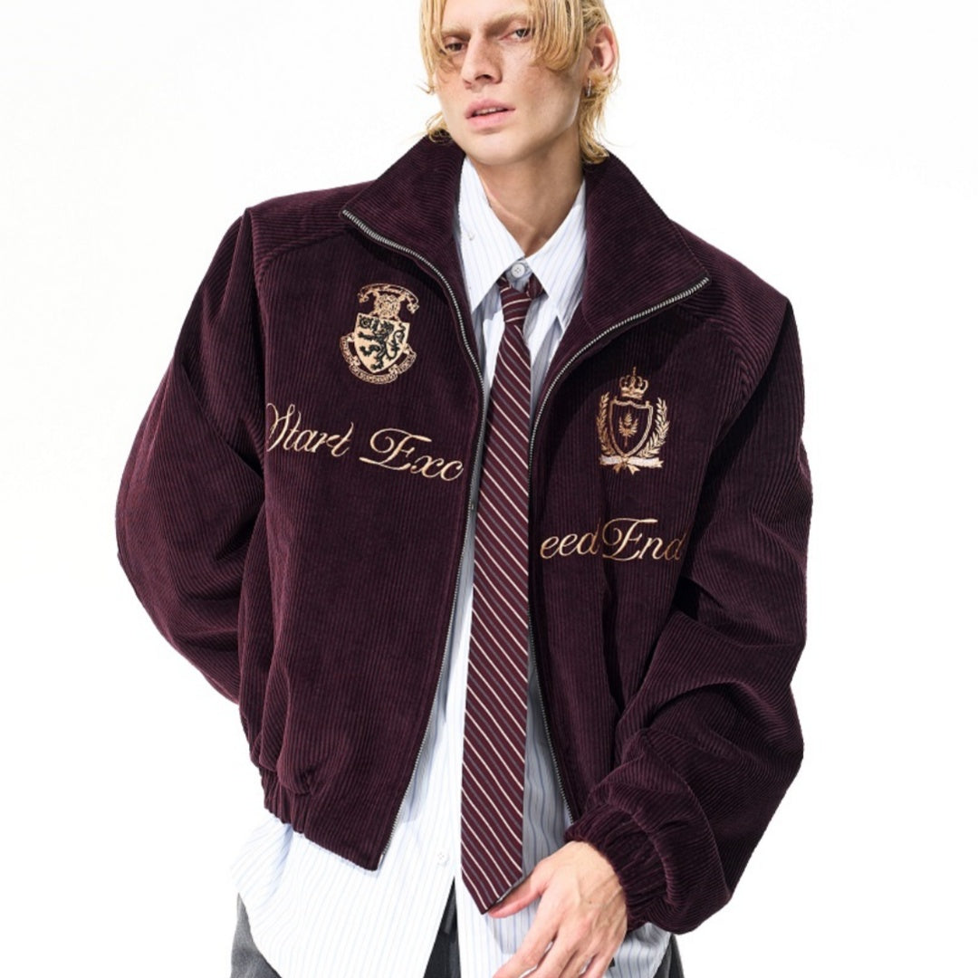 Men's Autumn And Winter Noble Embroidered Badge Men's Stand Collar Jacket