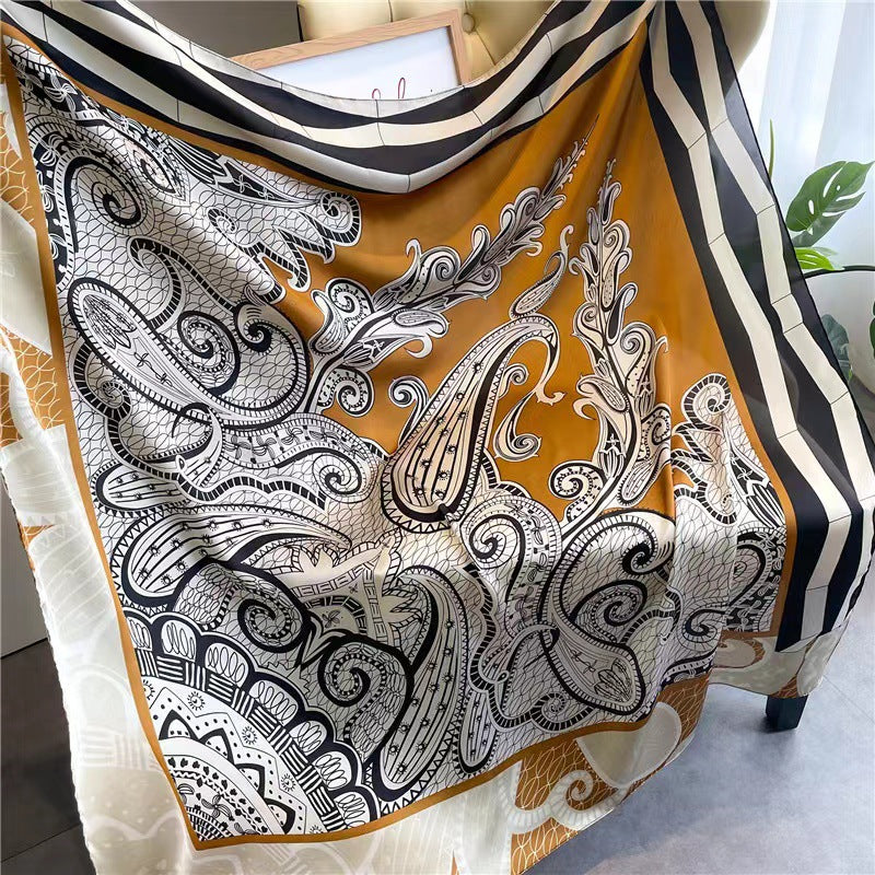 Women's Square Scarf Cashew Satin Print