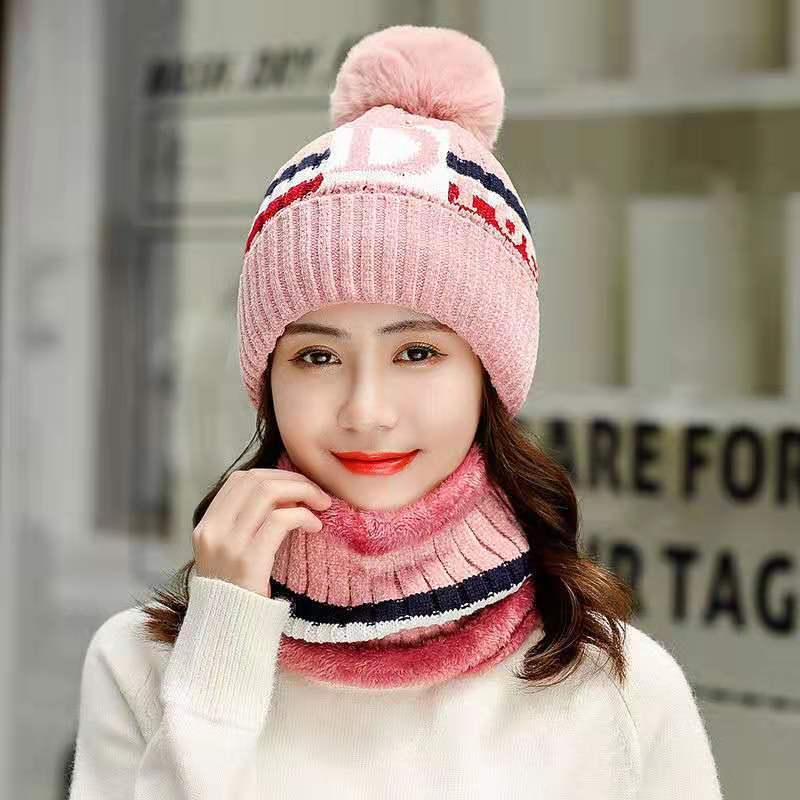 Hat Women's Fleece Scarf Suit Warm