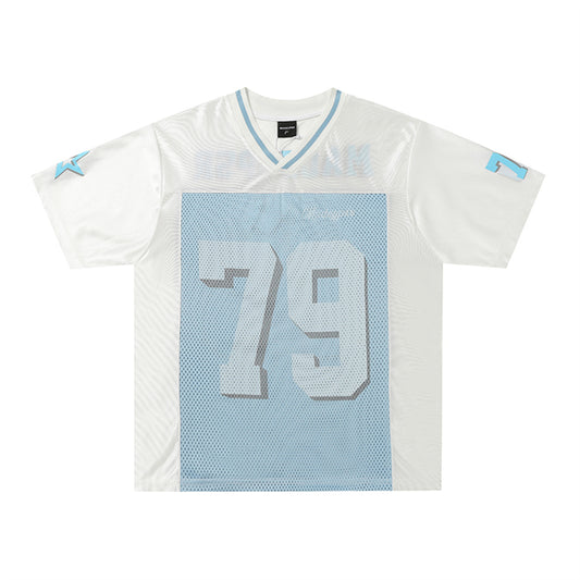 American-style Short-sleeved T-shirt For Men And Women Oversize Summer Hollow-out Mesh Stitching