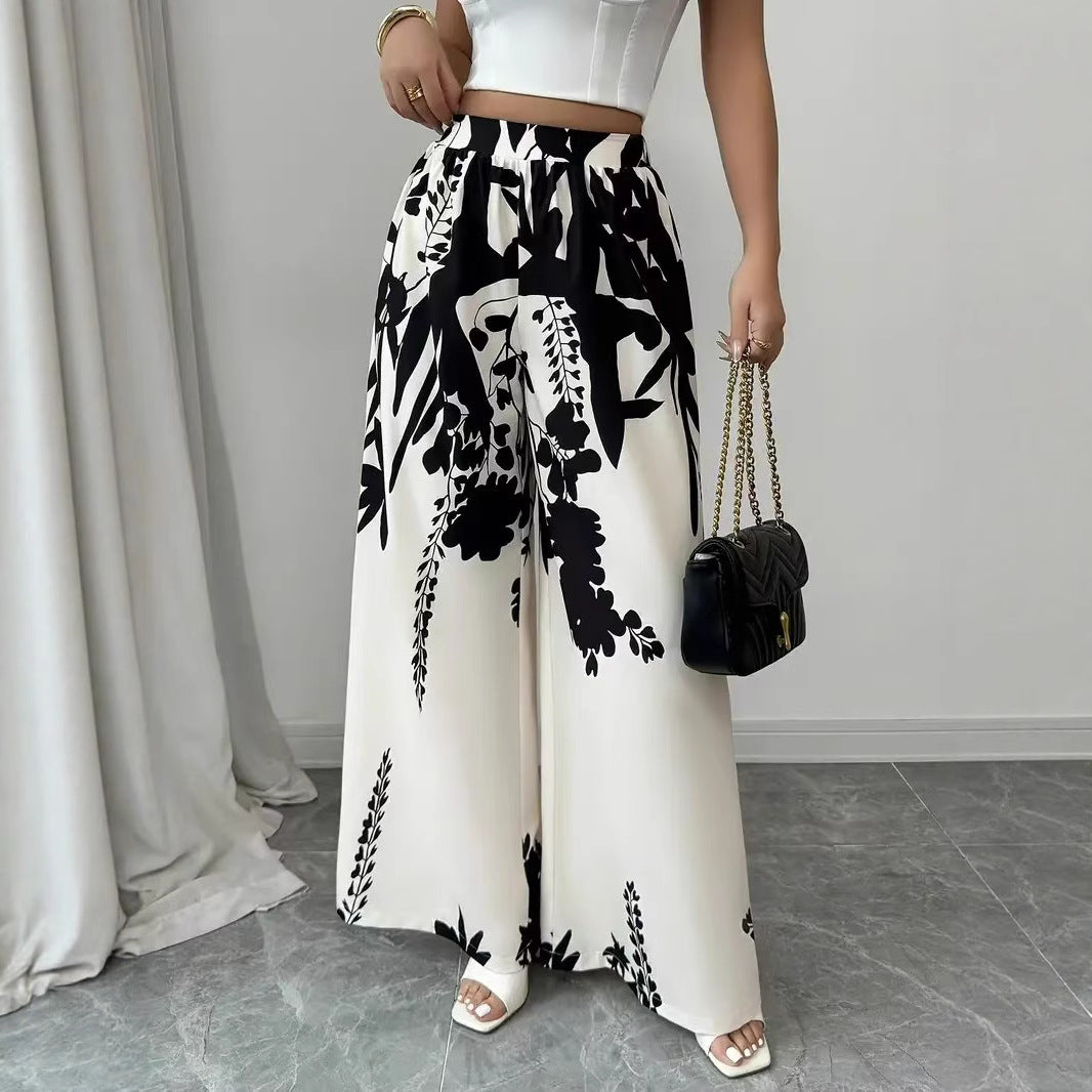 Fashion Printing Lace-up Waist-controlled Slimming Women's Casual Pants