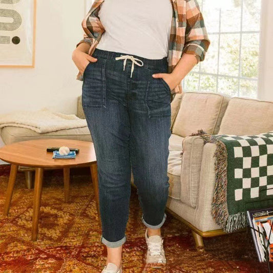 Belt Design Lady Trousers With An Elasticated Waist