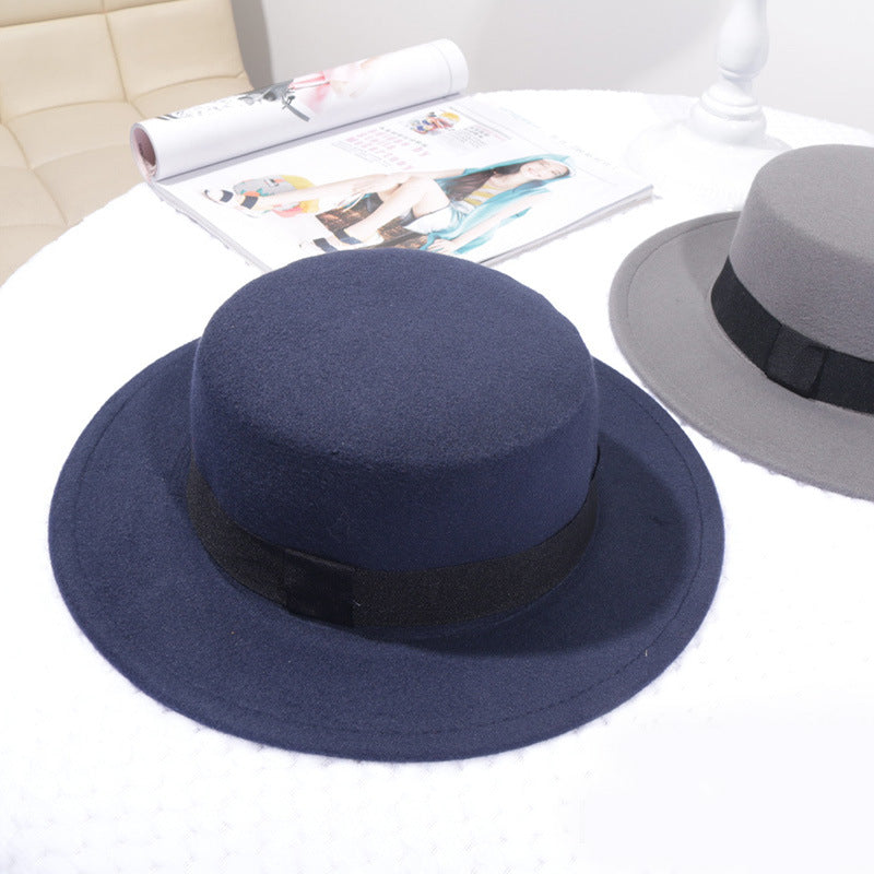 Flat Top Retro British Big Brim Fedora Hat Street Leisure