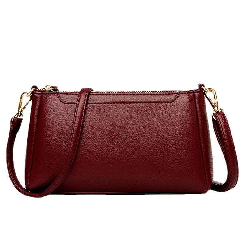 Soft Leather Multi-layer Middle-aged Women's Shoulder Messenger Bag