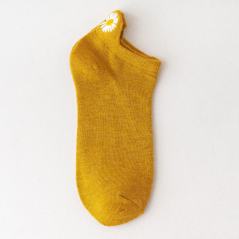 Solid Color Embroidery Simple All-match Korean Fashion Short Tube Cotton Socks
