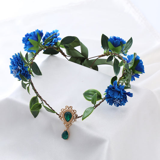 Artificial Flower Handmade Mori Style Green Leaf Female Hair Hoop