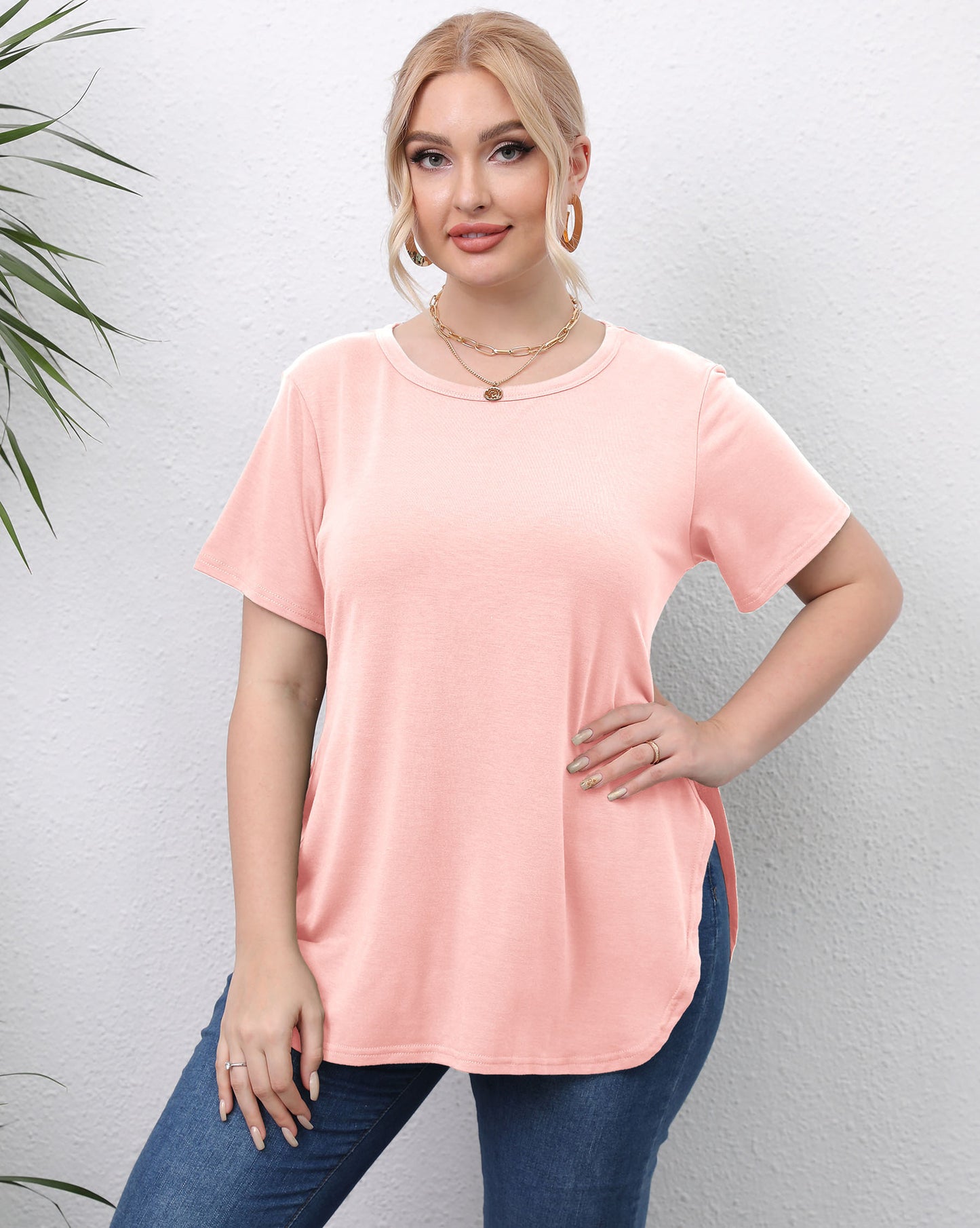 Casual Simple Top Round Neck Split Short-sleeved T-shirt