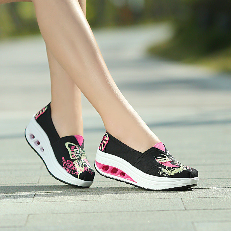 Canvas Rocking Wedge Heel Platform Korean Style Breathable Women's Shoes