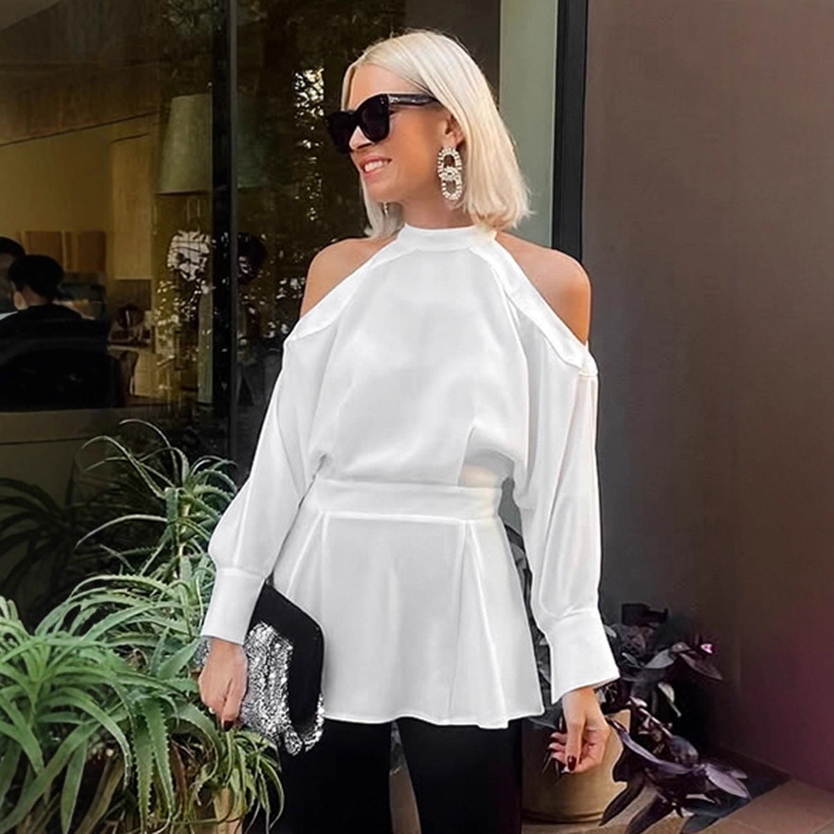 Elegant White Chiffon Halter Top For Commuting Womens Style