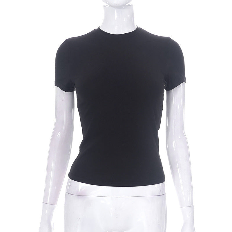 Solid Color Round Neck Short Sleeves Basic