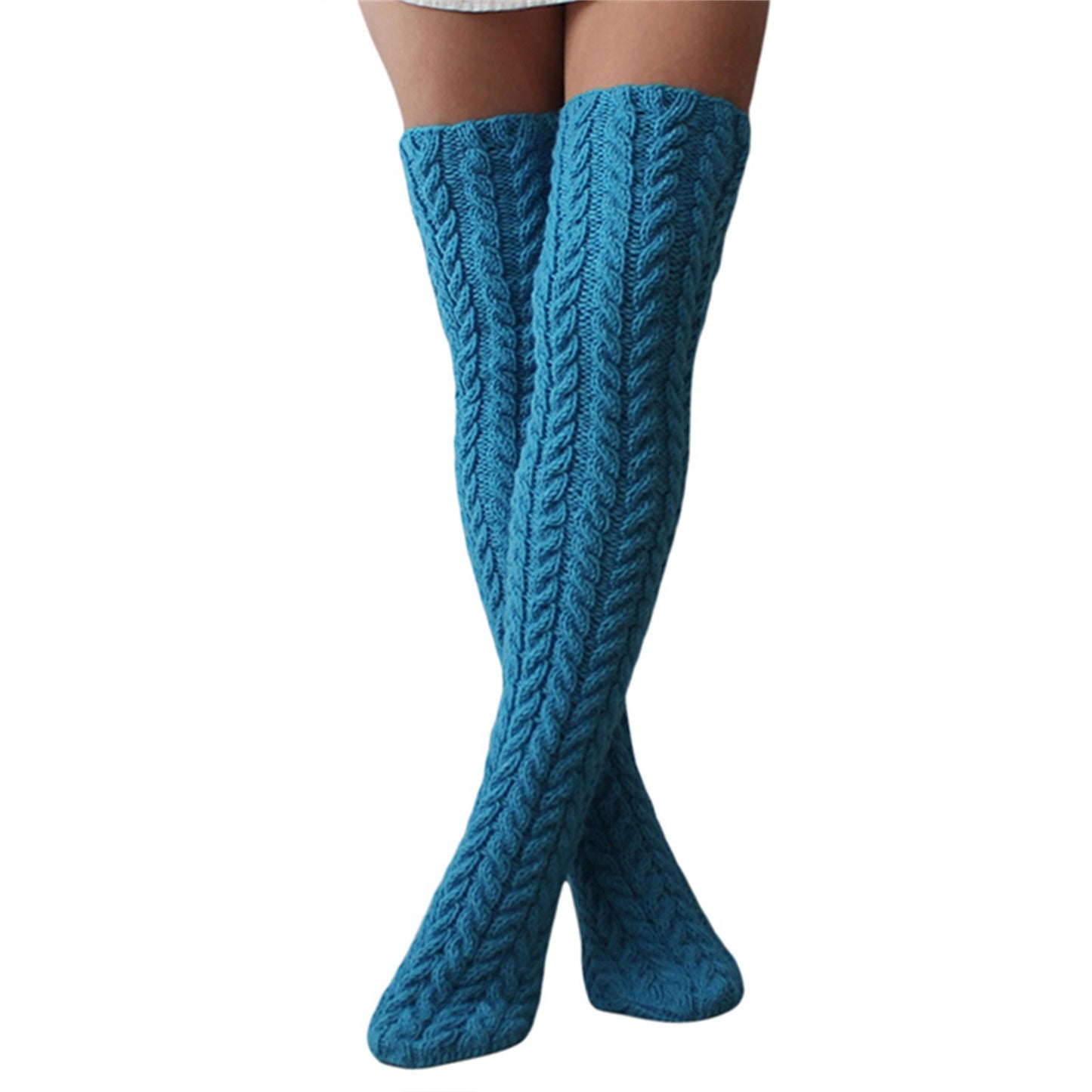 Five-Color Twist Over The Knee Solid Color Long Knitted Woolen Yarn Socks