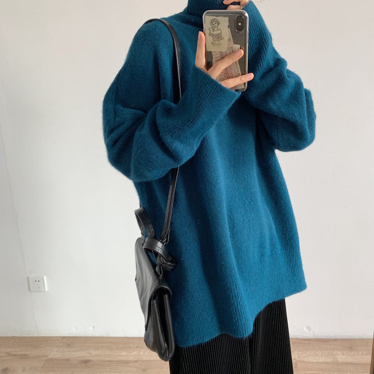 Soft Glutinous Idle Style Solid Color Turtleneck Sweater For Women