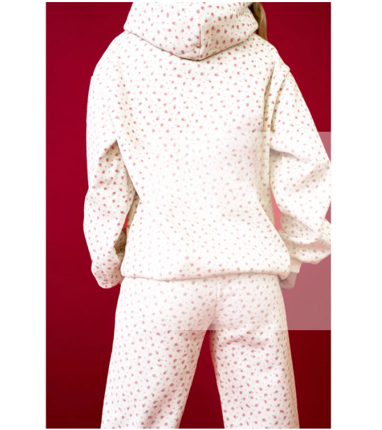 Hooded Sweatshirt Jogger Pants Floral Print Warm And Stylish Set