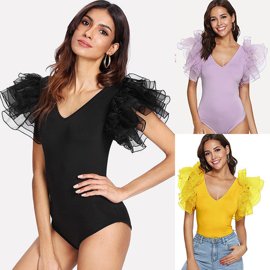 Slim-fit Fashionable V-neck Long-sleeved Pull-up Jumpsuit For Women