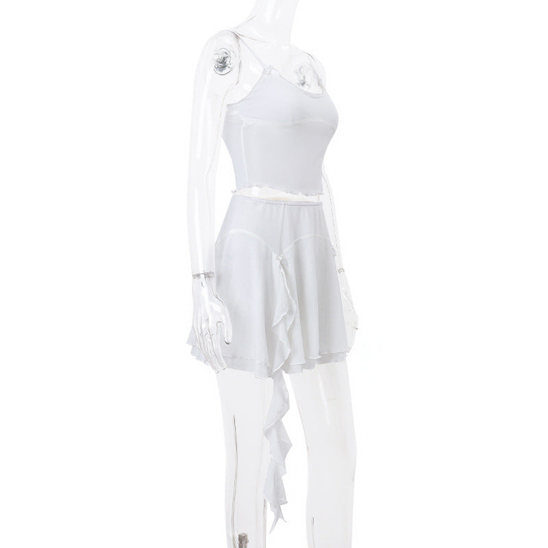 Mesh Camisole Vest Ribbon Skirt