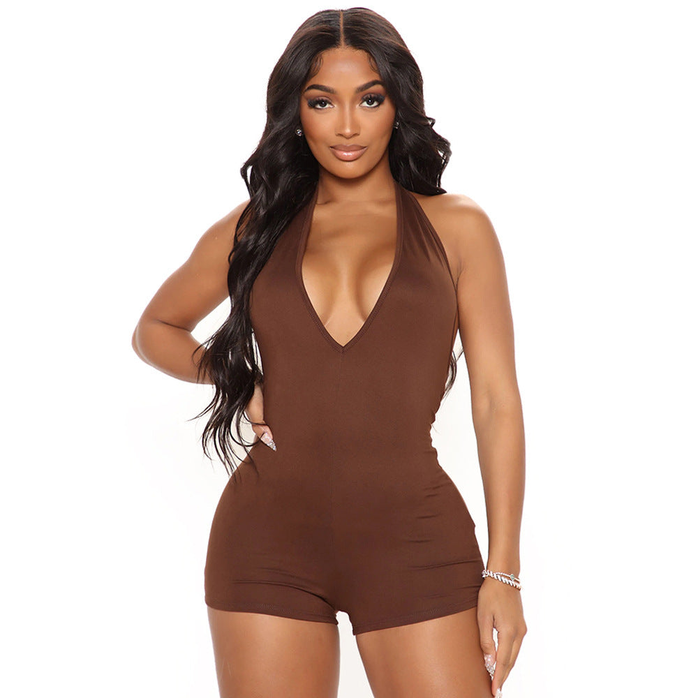 Women's Fashion V-Neck Skinny Halter Backless Jumpsuit