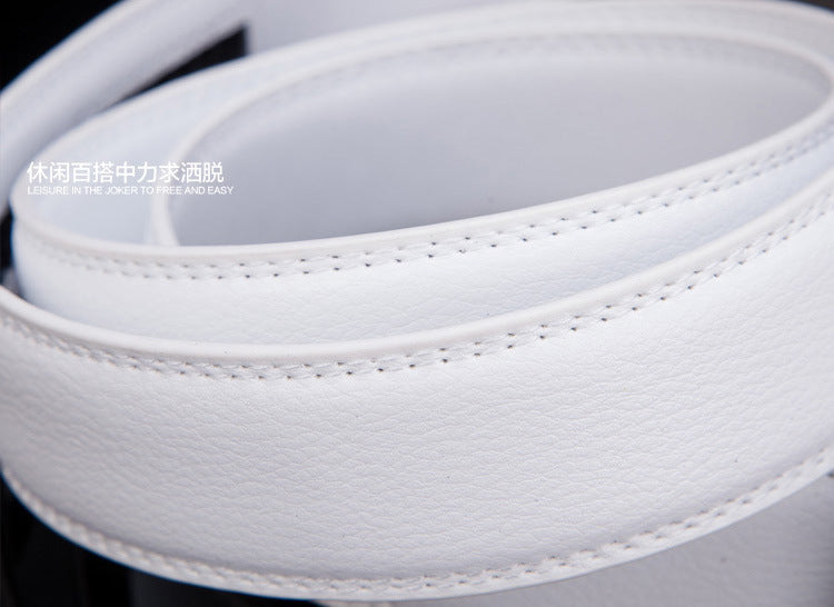 Men's Leather Belt Alloy Automatic Buckle White Belt