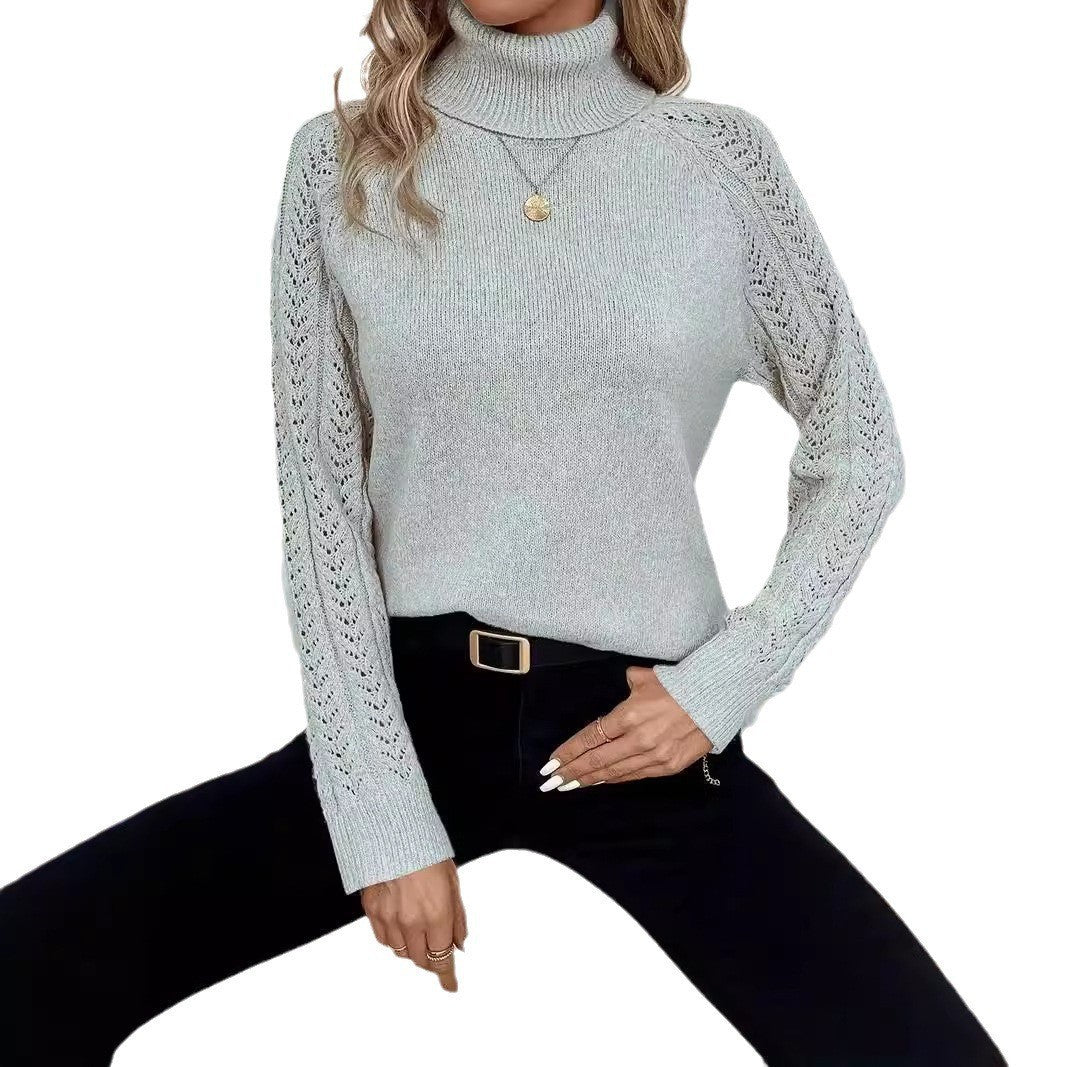 Women's Turtleneck Long Sleeve Sweater Pullover Hollow Out