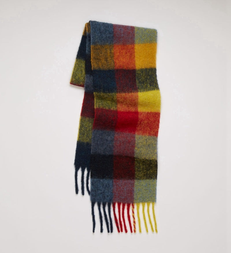 Scarf Female Color Thick Plaid Thick Tassels To Keep Warm