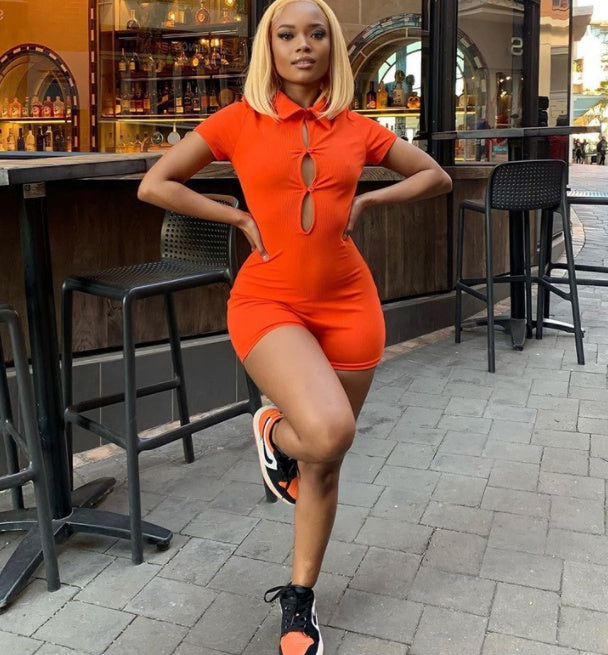Cutout Polo Neck Hot Girl Sporty Shorts