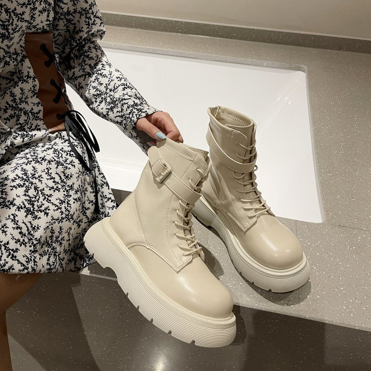 Casual Thick-soled British Style Back Zipper Fashion Motorcycle Boots Ankle Boots