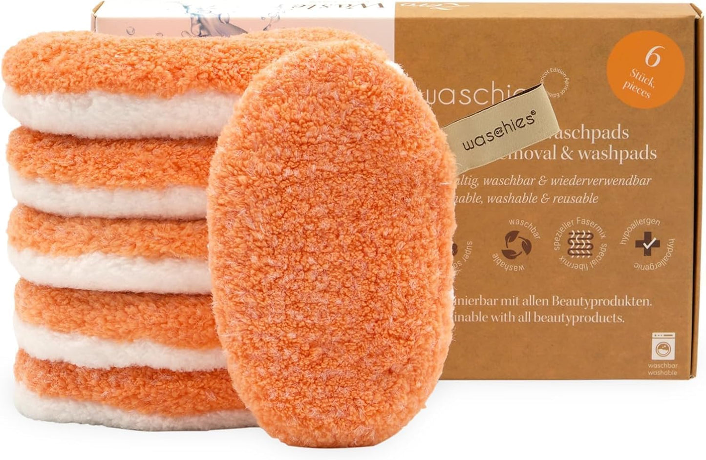 Juego De 6 Almohadillas Desmaquillantes – Albaricoque – Lavables, Reutilizables E Hipoalergénicas, Limpieza Facial Suave – Todos Los Tipos De Piel – Alternativa a Las Almohadillas De Algodón