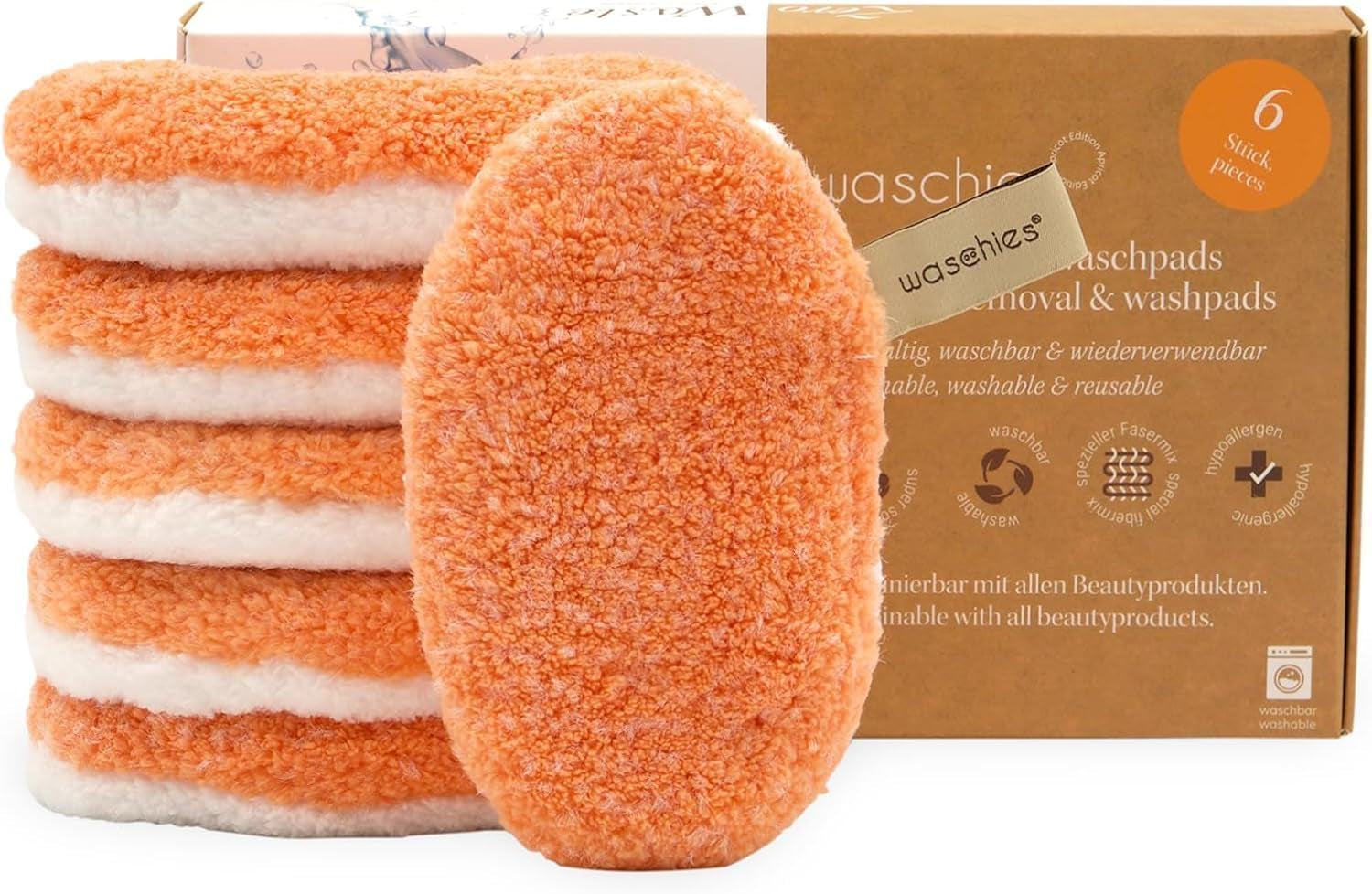 Juego De 6 Almohadillas Desmaquillantes – Albaricoque – Lavables, Reutilizables E Hipoalergénicas, Limpieza Facial Suave – Todos Los Tipos De Piel – Alternativa a Las Almohadillas De Algodón