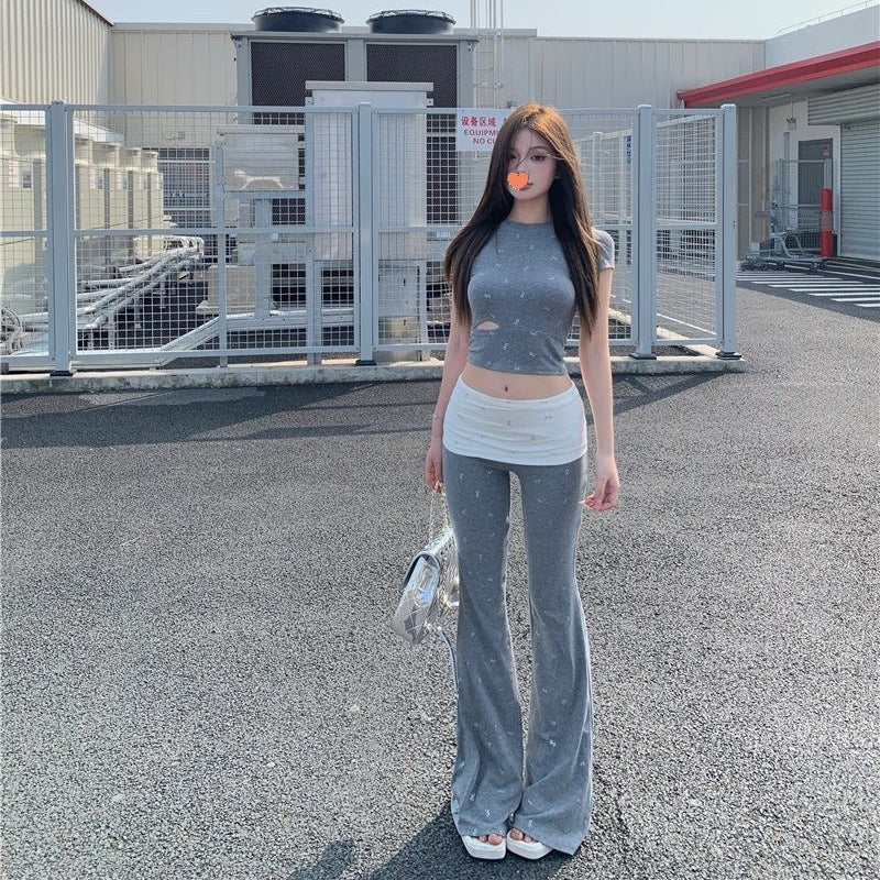 Casual Long Pants Bow Top Women's Summer Two-piece Set
