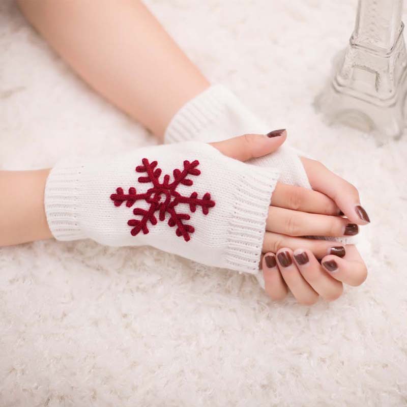 Christmas New Knitted Half Finger Embroidered Warm Gloves