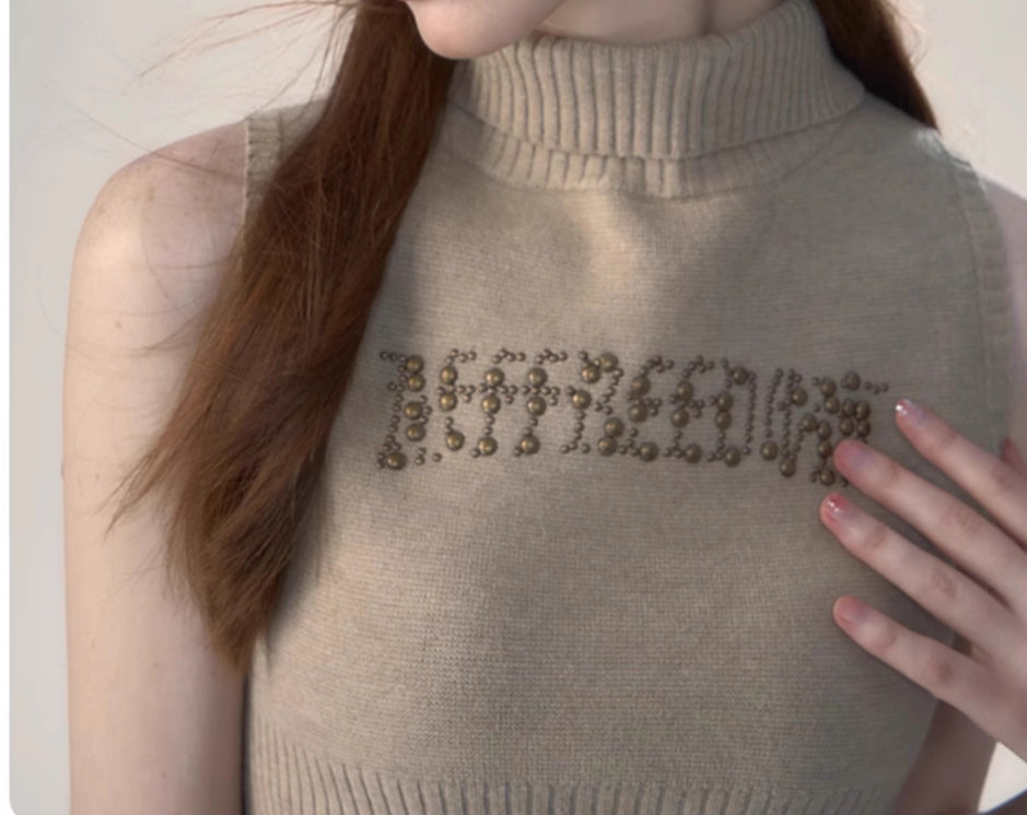 Retro Spicy Girl Letter Printed Knitted Sweater Vest