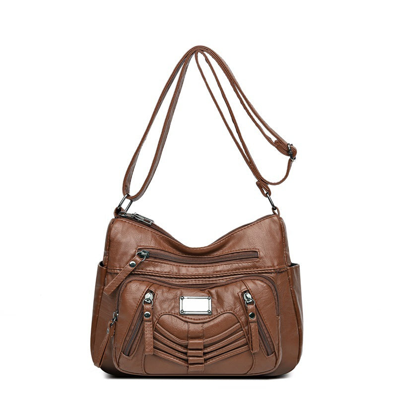 Middle-aged Soft Leather Shoulder Messenger Bag Large Capacity