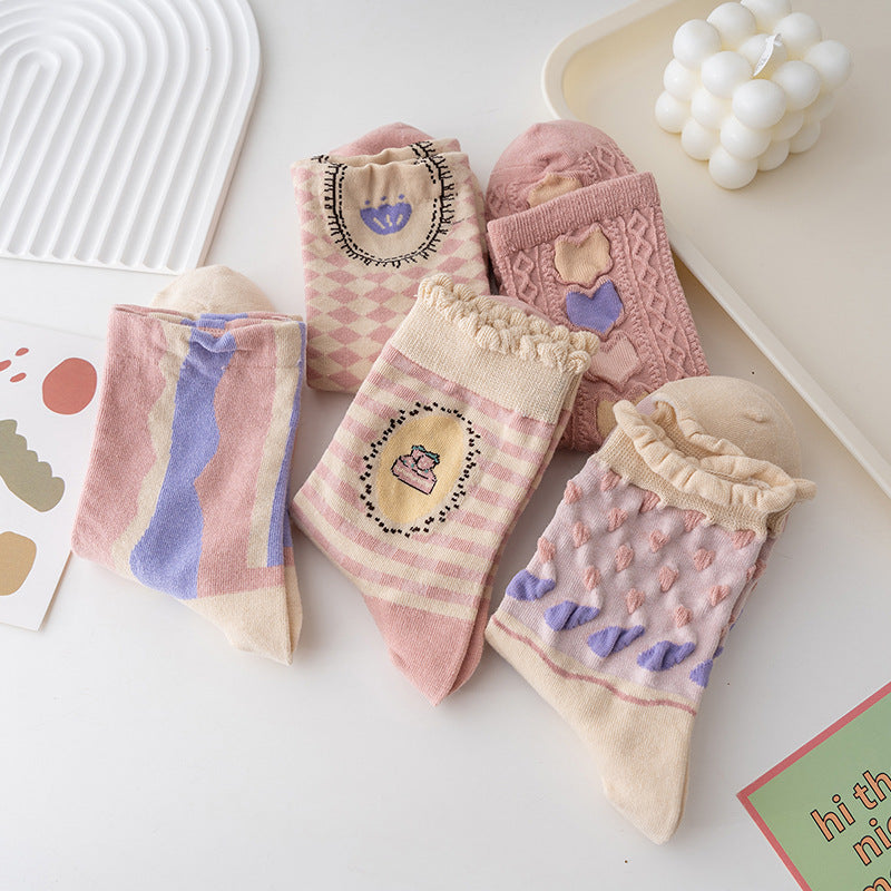 Lady's Flower Tube Socks Stereo Bunching Socks