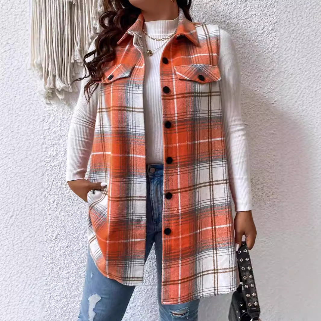 Plus Size Plaid Sleeveless Vest