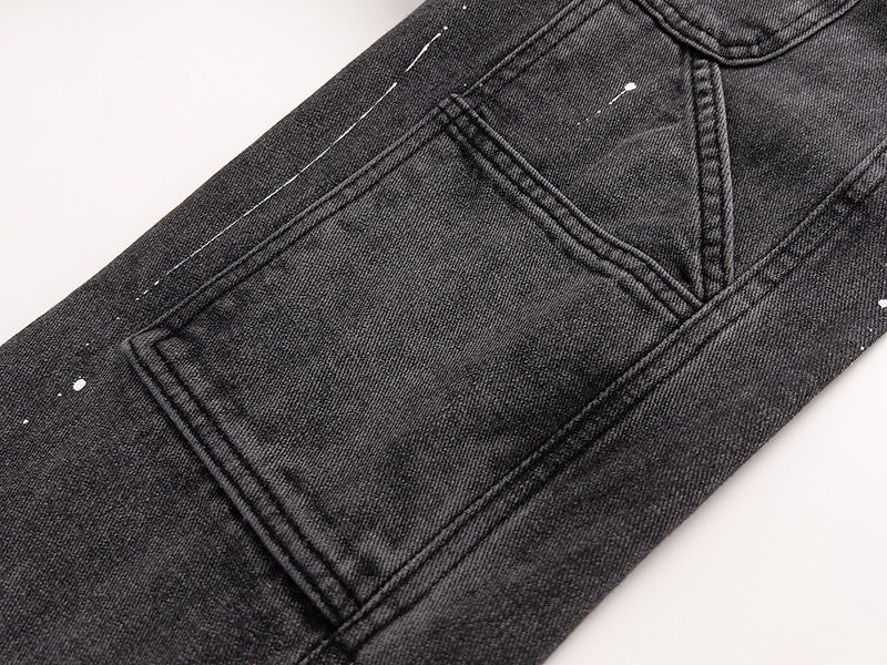 Stretch Jeans Straight Leg Artificial Ink Splash