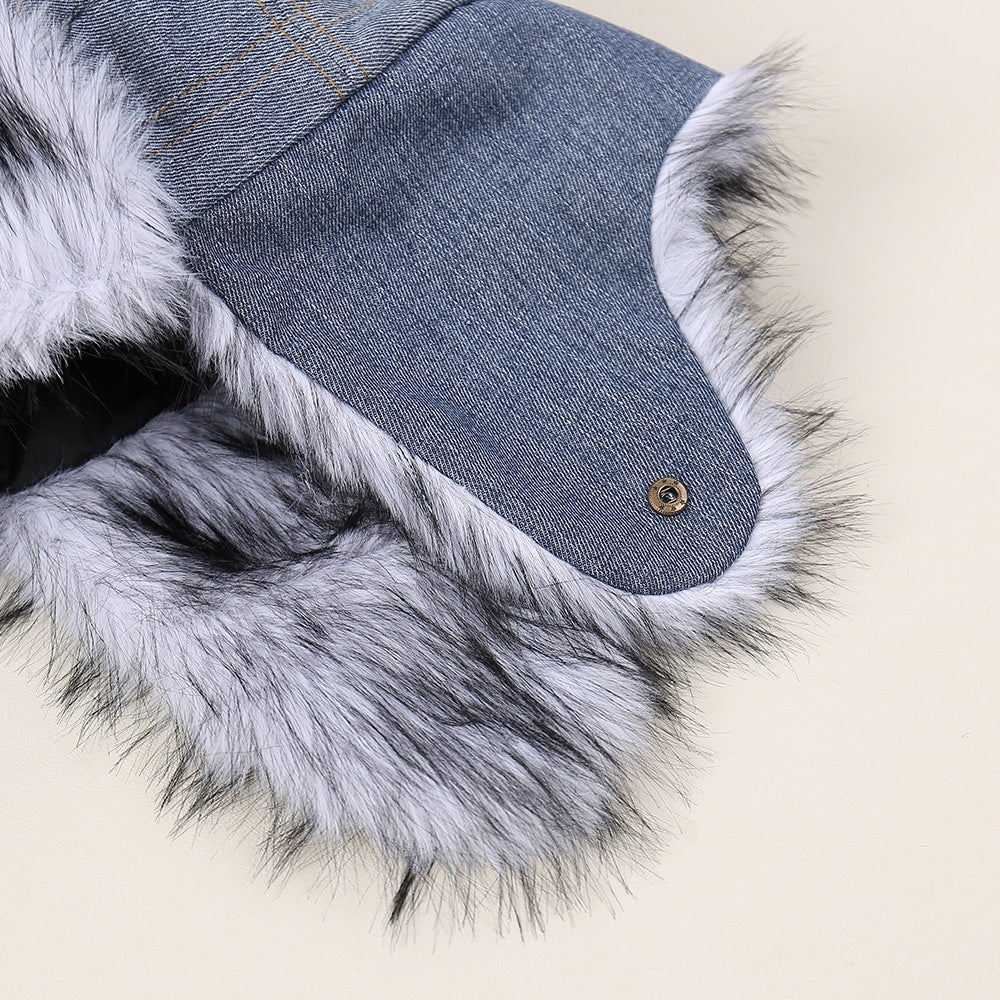 Stylish Versatile Denim Earflap Hat With A Chic Textured Feel And Cozy Fleece Lining