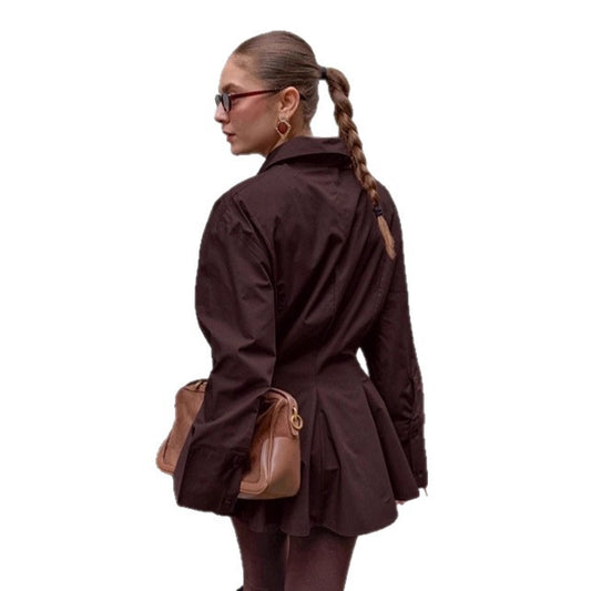 Waist-tucking Pleated Women's Elegant Pure Cotton Shirt