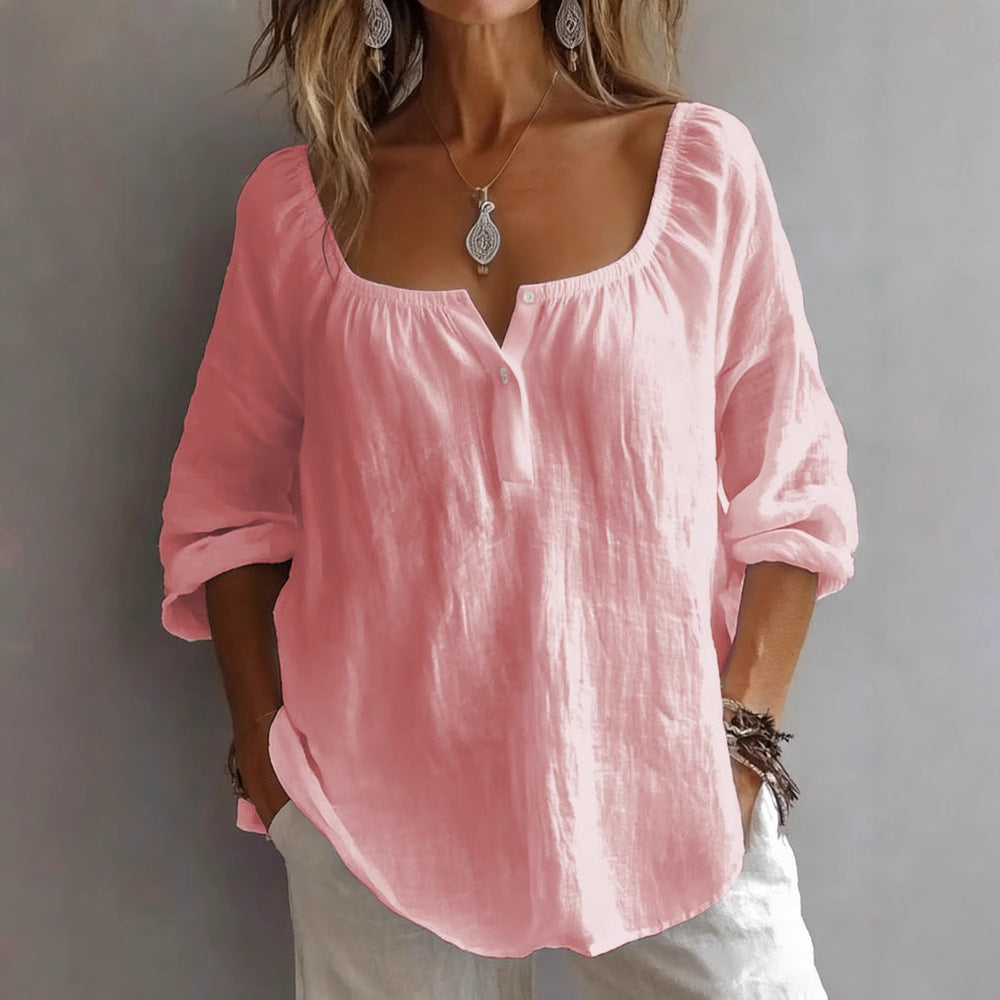 Womens Casual V-Neck Long-Sleeve Pullover T-Shirt In Solid Colors And Multiple Shades